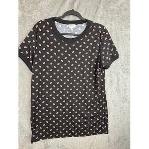 LuLaRoe Women's Large Football Print Short‎ Sleeve T Shirt Top Black